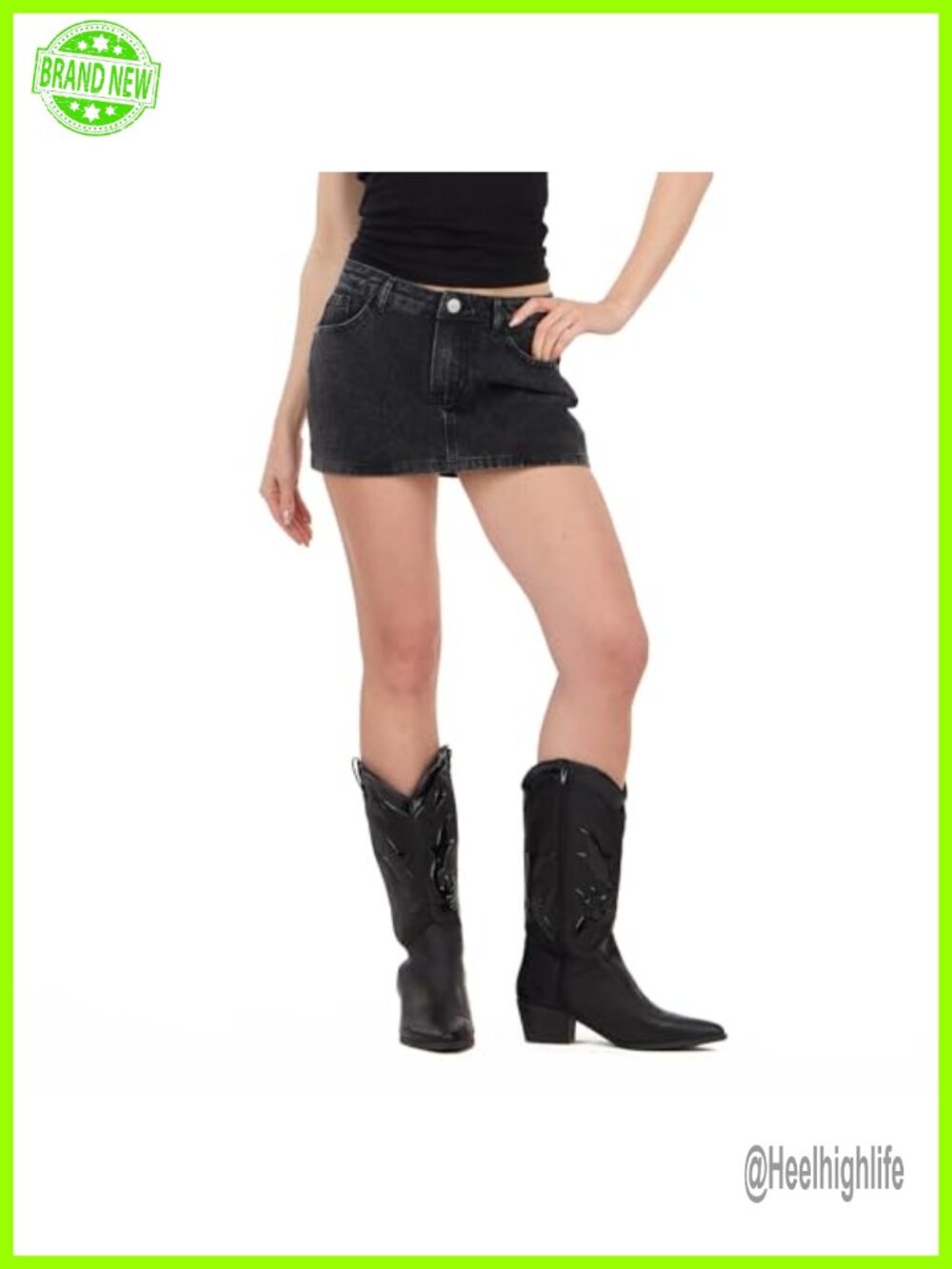 Denim Skort with Pockets Mid Rise Built-in Shorts Casual Comfort